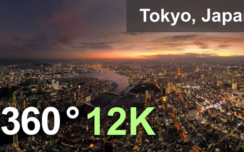 东京的夜晚,日本。航空360视频12K 360°全景VR视频